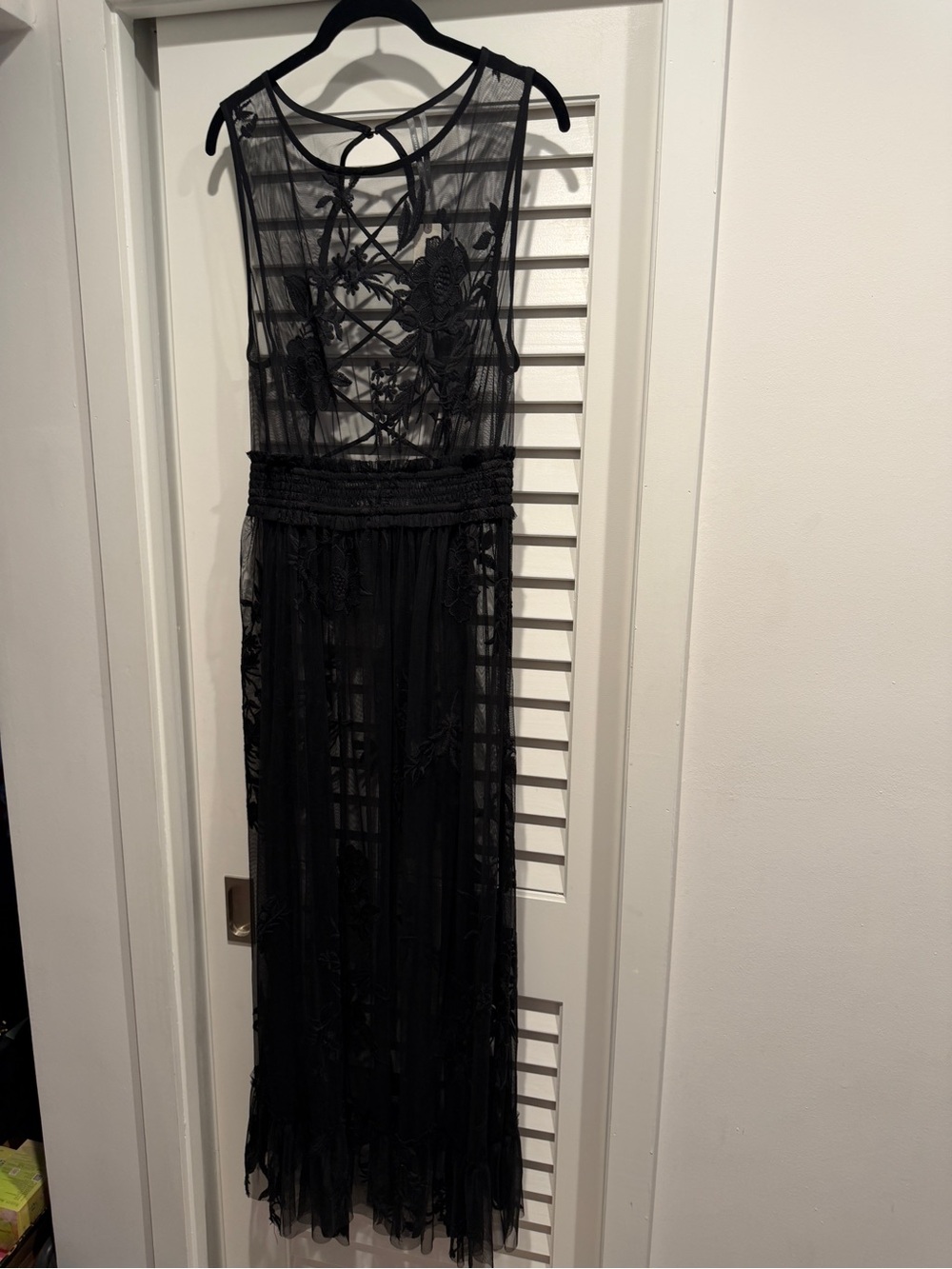 Anthropologie Sheer Black Floral Lace Maxi Dress- L NWT